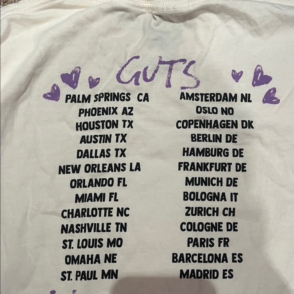 Olivia Rodrigo Get Him Back! T-Shirt – Ivory – Small – Official Tour Merch - Picture 9 of 10